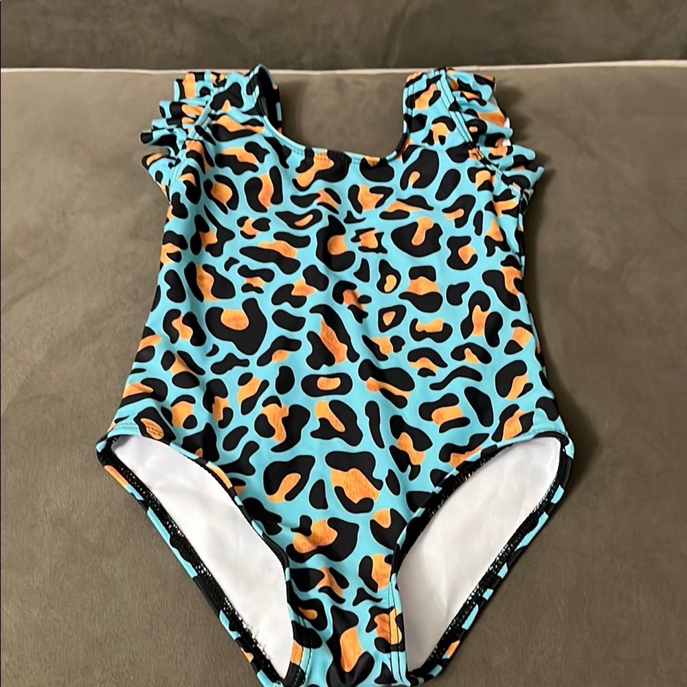 Kids Swim Leopard Print Swimsuit - Blue and Orange